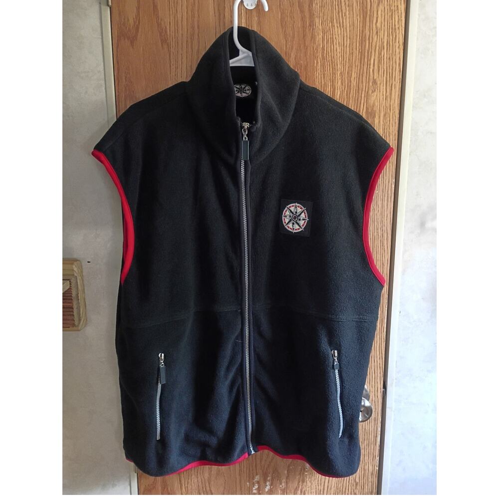 Vintage 90s Marlboro Unlimited 2XL Fleece Vest Black Red Full Zip Compass